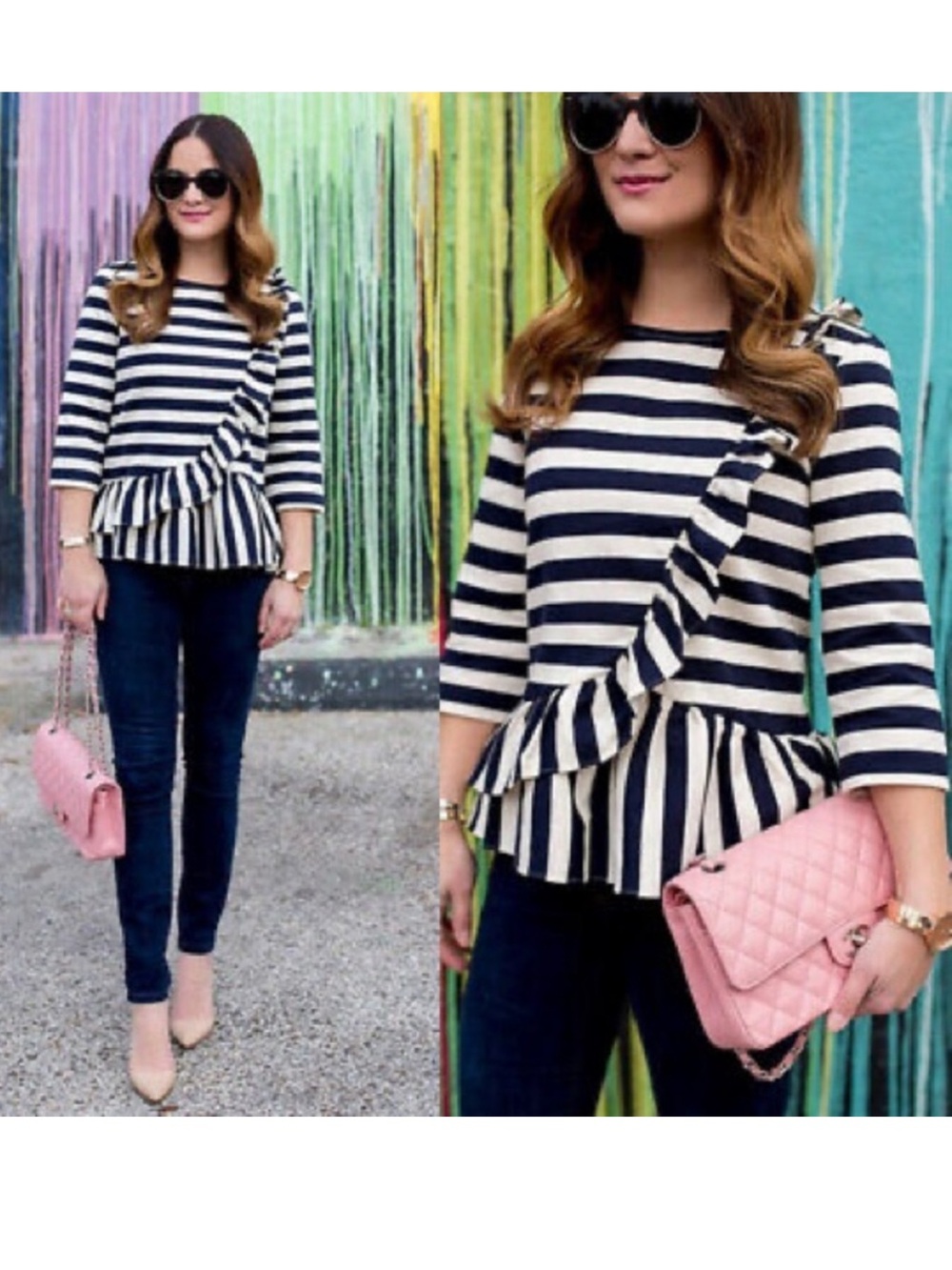 J. Crew Striped Ruffle Peplum Top
